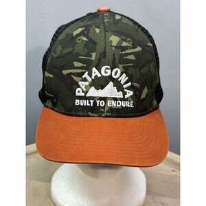 Patagonia Hat Cap Snap Back One Size Kids Green Camo Trucker Built to Endure